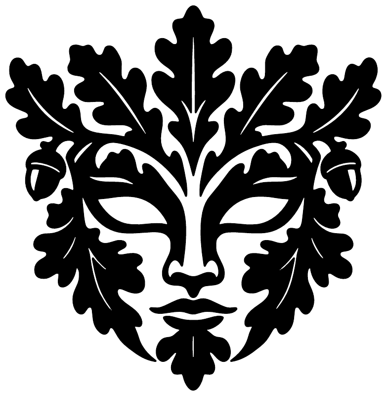 Black oak crown mask vinyl decal with leafy crown and central mask