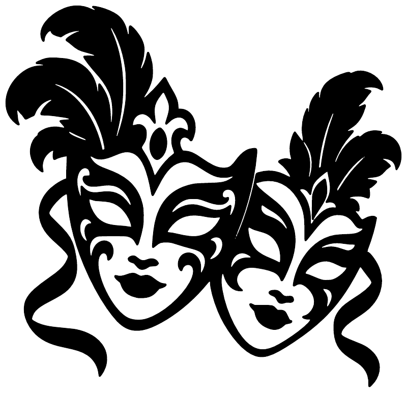 Two black carnival mask faces vinyl decal, close-up