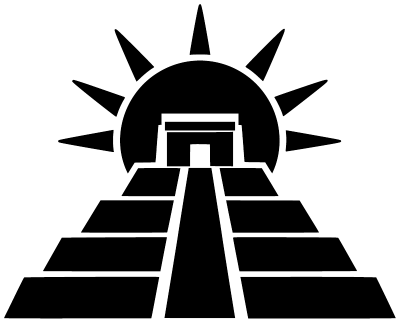 Black and white temple pyramid vinyl decal with sunburst and stepped base.