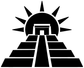 Black and white temple pyramid vinyl decal with sunburst and stepped base.