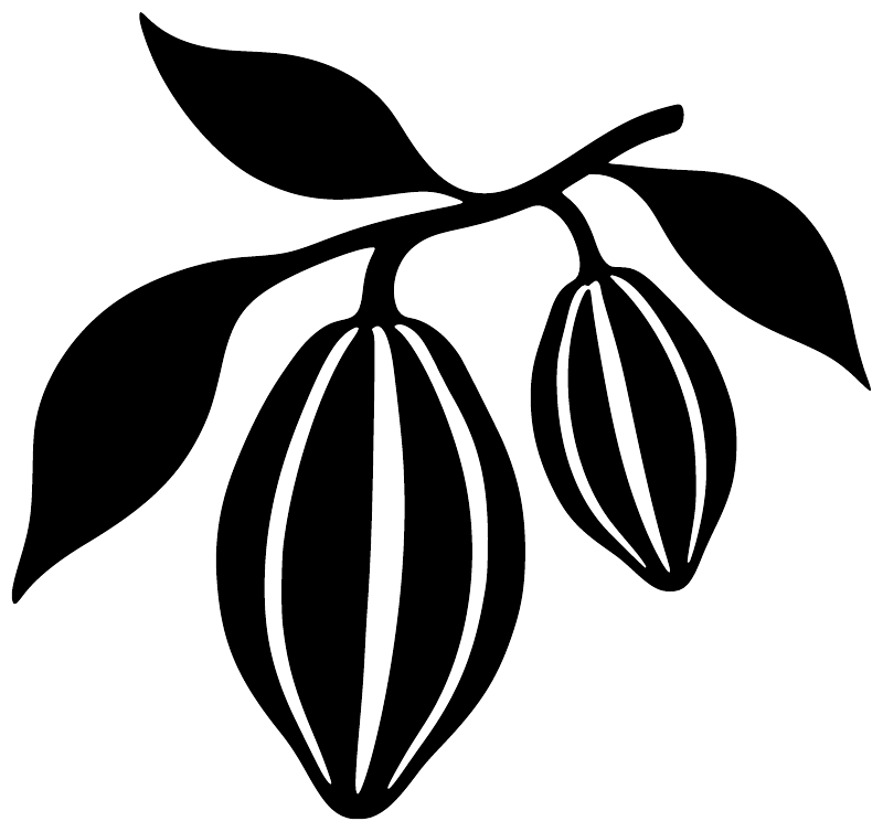 Cacao pods and leaf vinyl decal in solid black with white outlines