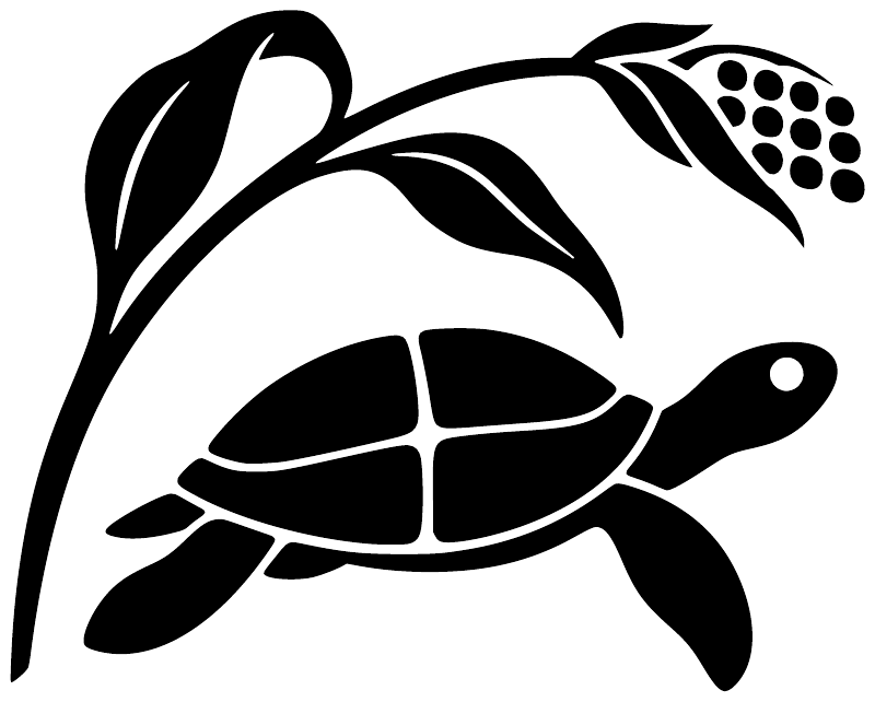 Black turtle vinyl decal graphic with patterned shell and leaf-like fins