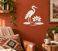 Water lily heron vinyl decal, white heron and lotus flower silhouette on wall