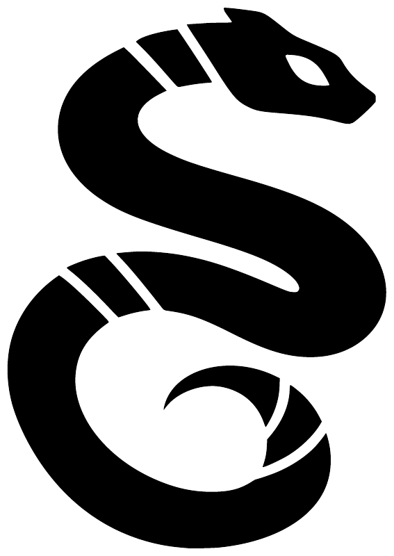 Black-and-white serpent curl vinyl decal graphic, isolated on white background