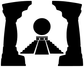 Black temple passage vinyl decal design with two pillars, central circle, tripod base