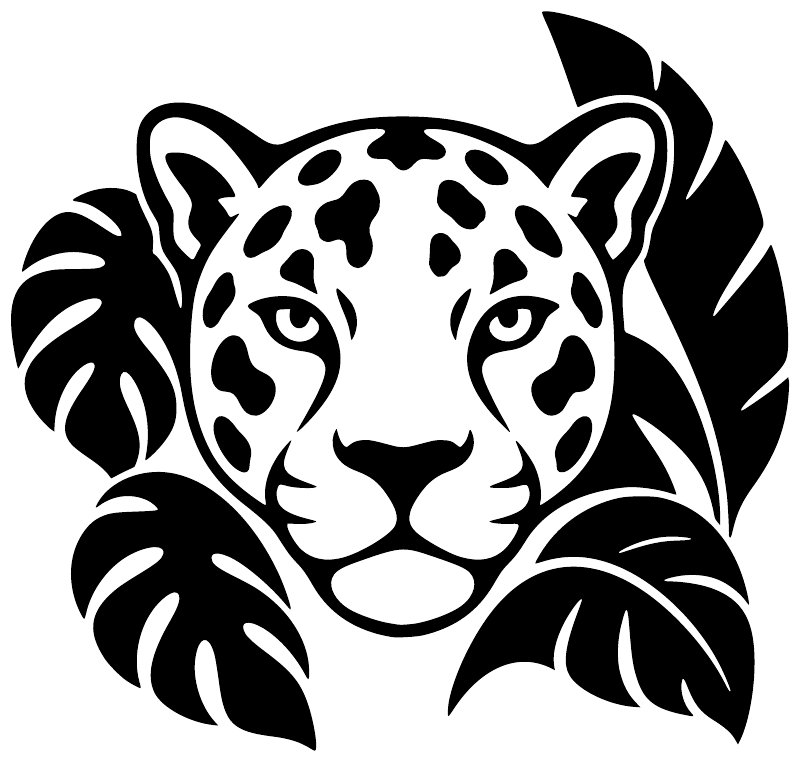 Jaguar face vinyl decal with leaf frame, black
