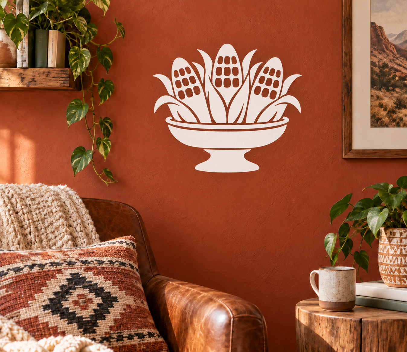 Vinyl offering bowl decal with corn cobs and white outline