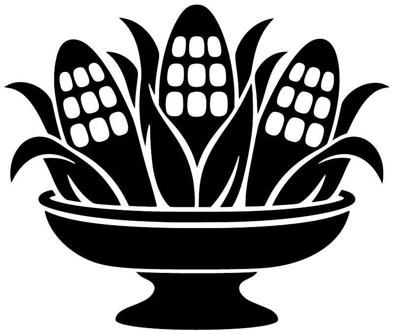 Black vinyl offering bowl decal with three corn cobs and grid kernels