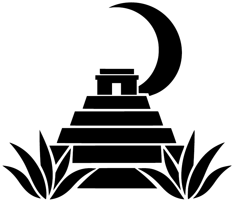 Vinyl decal graphic of black temple with crescent moon and laurel leaves