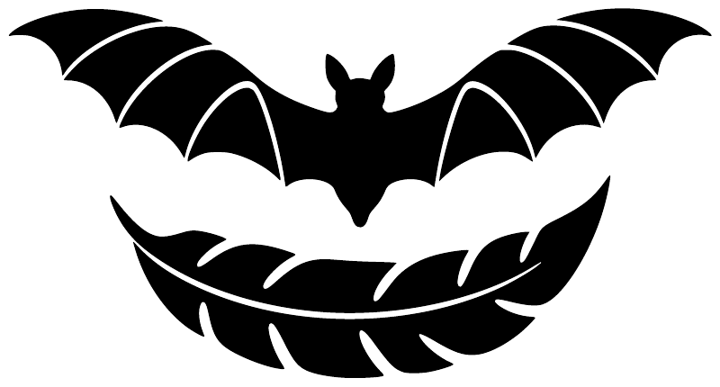 Bat flight vinyl decal graphic: black bat with spread wings over white