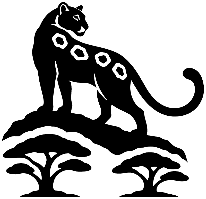 Jaguar vinyl decal silhouette in black and white with curled tail