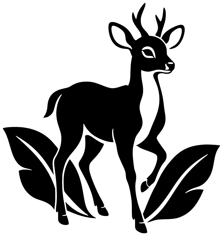 Vinyl deer step decal in black with tropical leaves