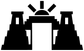 Black and white stepped gateway vinyl decal with central doorway and sun rays