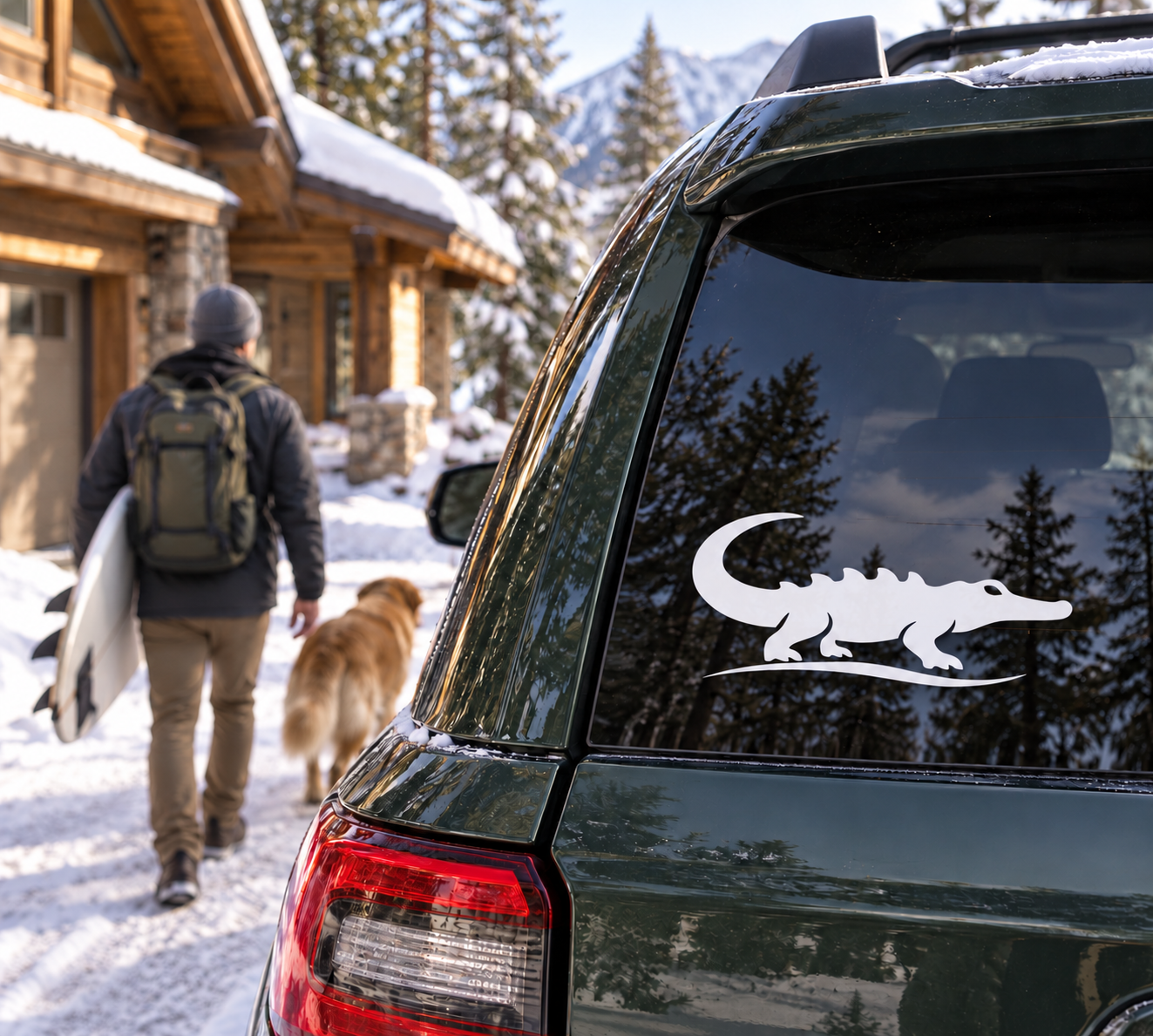 Crocodile river sweep vinyl decal on car rear window