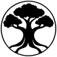 Vinyl decal medallion logo: black tree silhouette inside a white circle outline