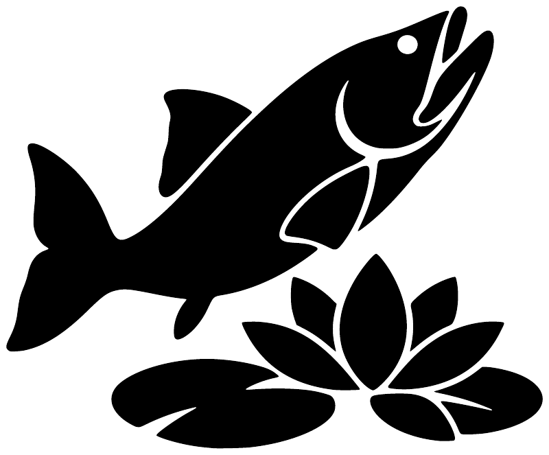 Water lily fish vinyl decal, close-up black fish with water lily and leaves