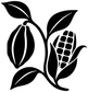 Black and white cocoa pod and corn cob vinyl decal with leaves, close-up
