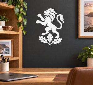 White lion vinyl decal with detailed mane and foliage base