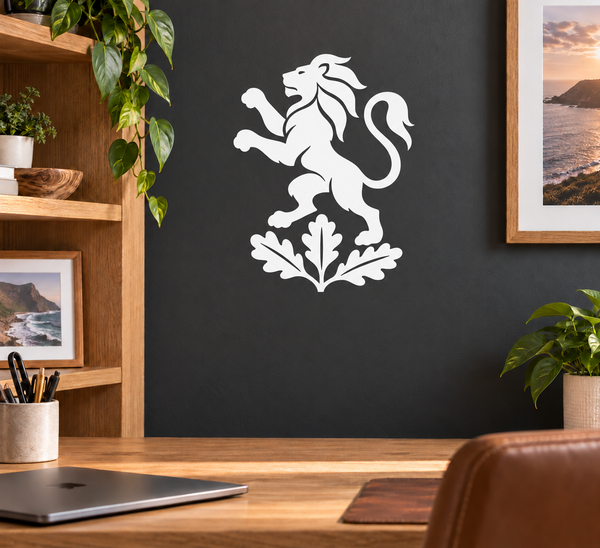 White lion vinyl decal with detailed mane and foliage base