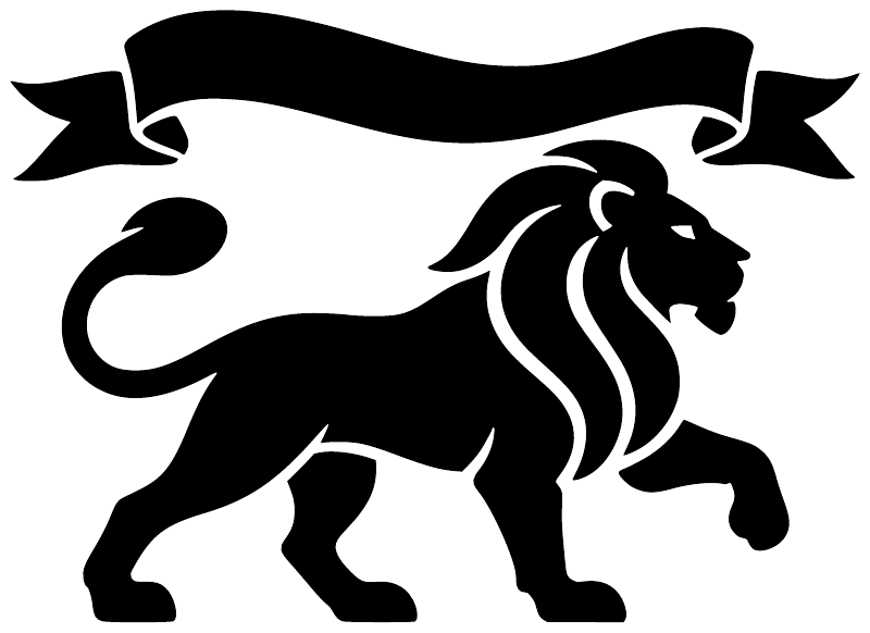 Black lion silhouette vinyl decal with banner shapes
