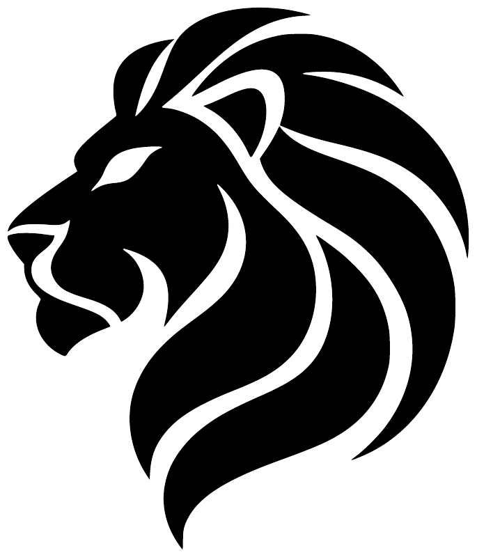 Black and white lion head profile vinyl decal, bold graphic