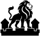 Black lion king vinyl decal silhouette with castle wall base and crown details