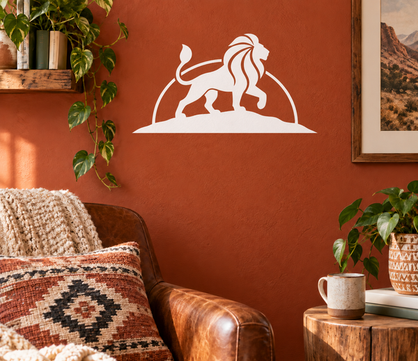 White lion and sun horizon vinyl wall decal silhouette