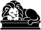 Black sleeping lion vinyl decal with castle-style base and white outline