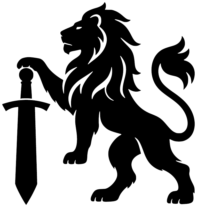 Black lion vinyl wall decal with raised sword silhouette