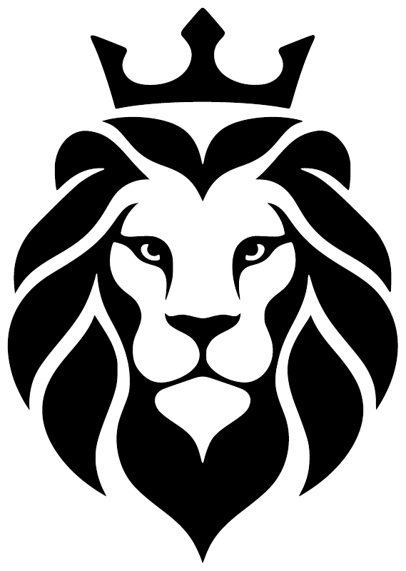 Black and white crowned lion head emblem vinyl decal graphic