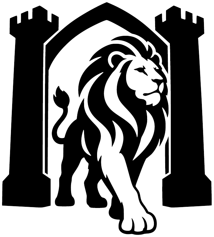 Lion through gateway black-and-white vinyl decal graphic