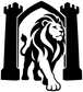 Lion through gateway black-and-white vinyl decal graphic