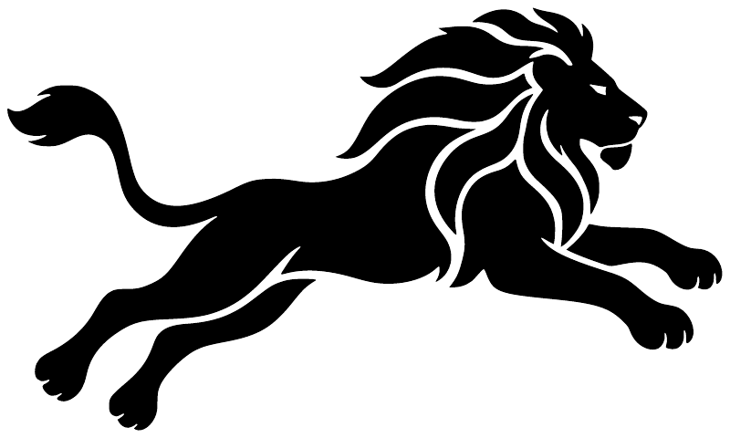 Leaping mane lion vinyl decal in black silhouette