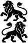 Pair of black medieval lion vinyl decal silhouettes on white background