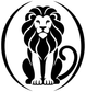 Round black-and-white lion vinyl decal with mane, lion face inside a circle
