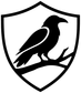 Shield vinyl decal with black raven wing emblem on white shield
