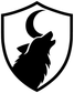 Black wolf head and crescent moon shield vinyl decal on white