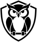 Black-and-white owl head shield vinyl decal, bold vector style with fists.