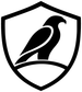 Shield vinyl decal close-up with black outline and black falcon on white