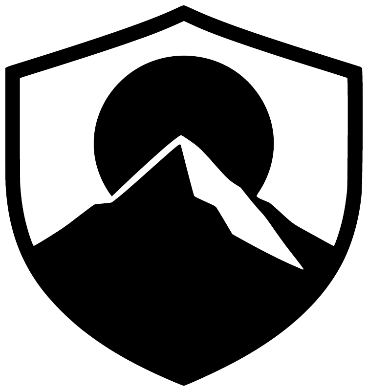 Black medieval shield vinyl decal with mountain peak graphic