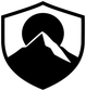 Black medieval shield vinyl decal with mountain peak graphic