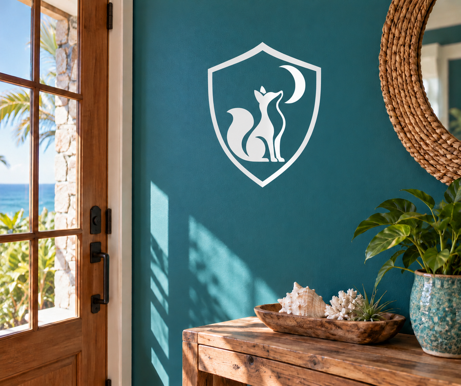 Vinyl decal shield with white fox silhouettes