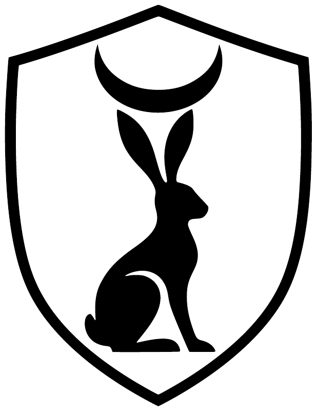 Vinyl decal graphic: shield outline with hare silhouette and moon icon