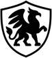 Close-up vinyl shield decal with black griffin silhouette on a white background