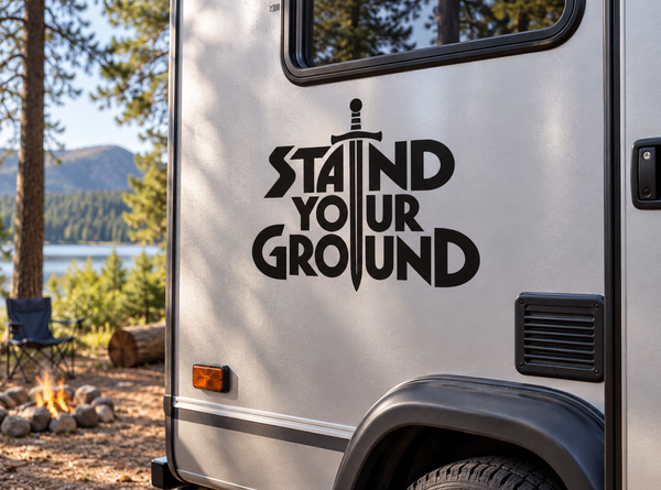 Stand Your Ground vinyl decal with bold black lettering on vehicle side