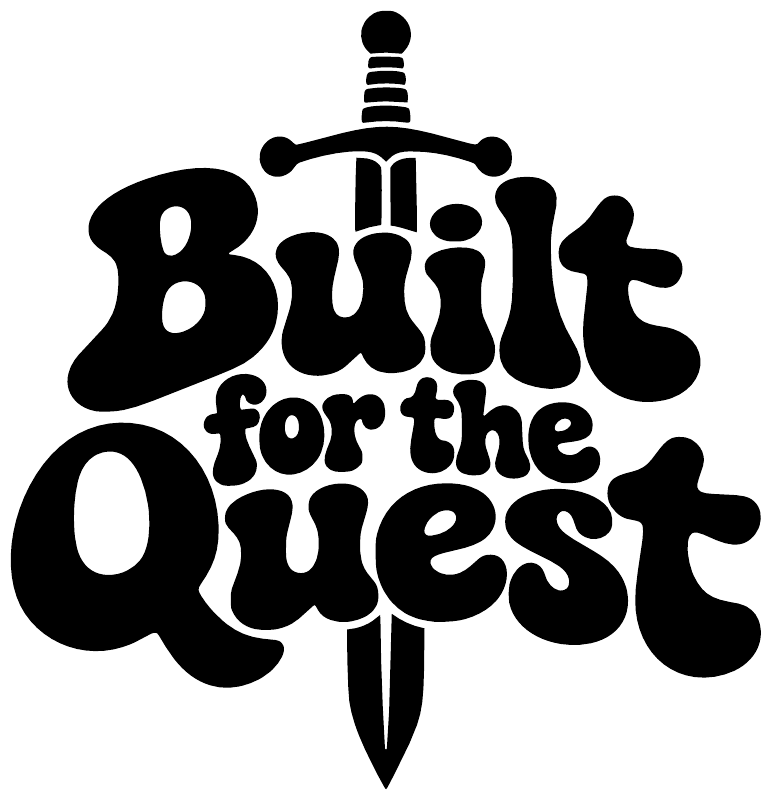 Built for the Quest vinyl decal close-up with sword graphic and bold black text