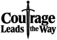 Vinyl decal text 'Courage Leads the Way' with centered sword graphic