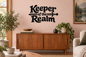 Keeper of the Realm vinyl decal with bold black “Keeper of the Realm” lettering