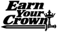 Vinyl decal close-up: black “Earn Your Crown” lettering with sword and small cross icons