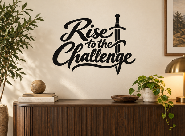 Black 'Rise to the Challenge' vinyl decal with sword icon